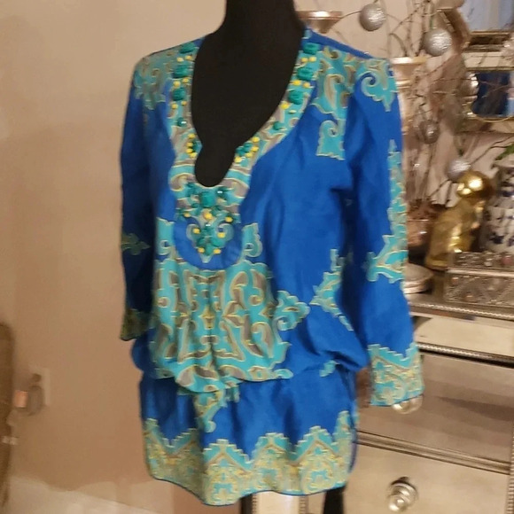 Hale Bob cabana cotton/silk blouse size S - Picture 3 of 7